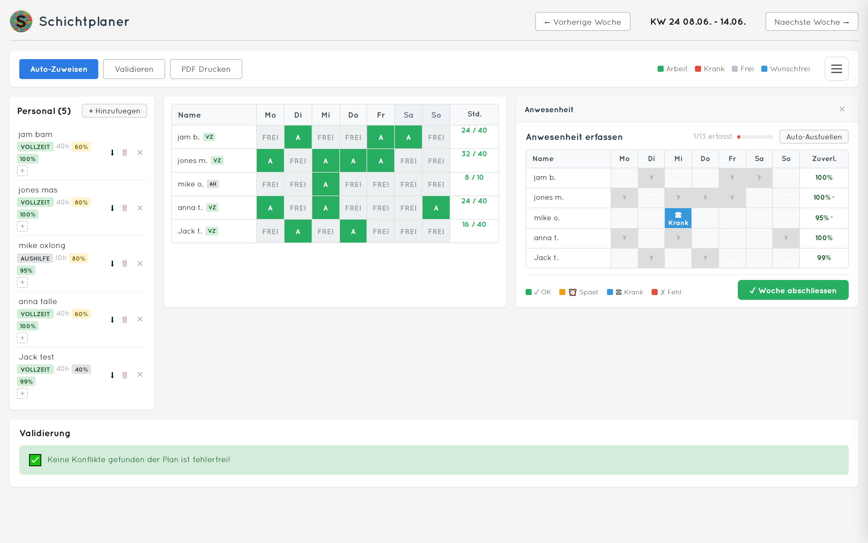 Schichtplaner — attendance and reliability tracking