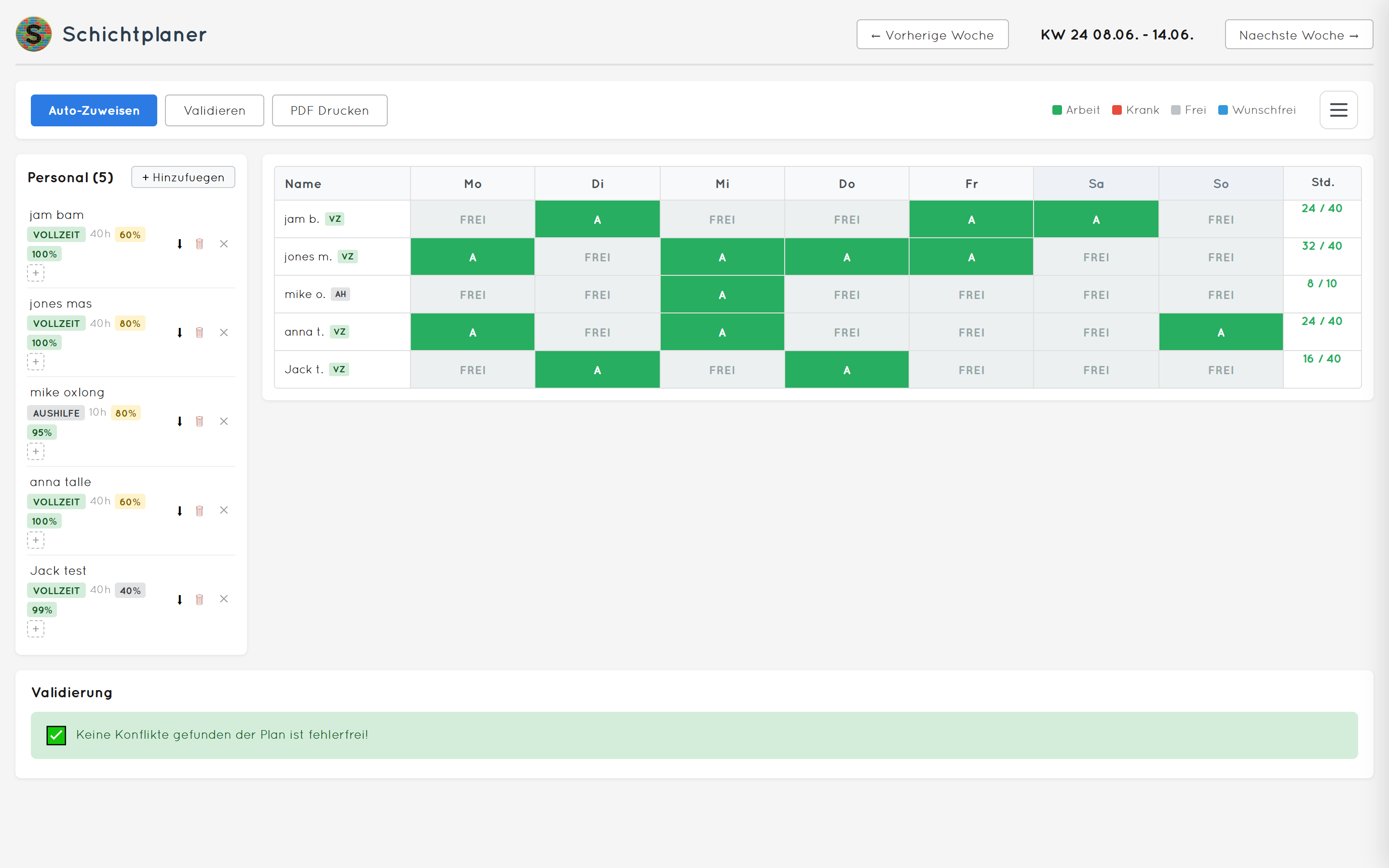 Schichtplaner — AI-generated weekly schedule